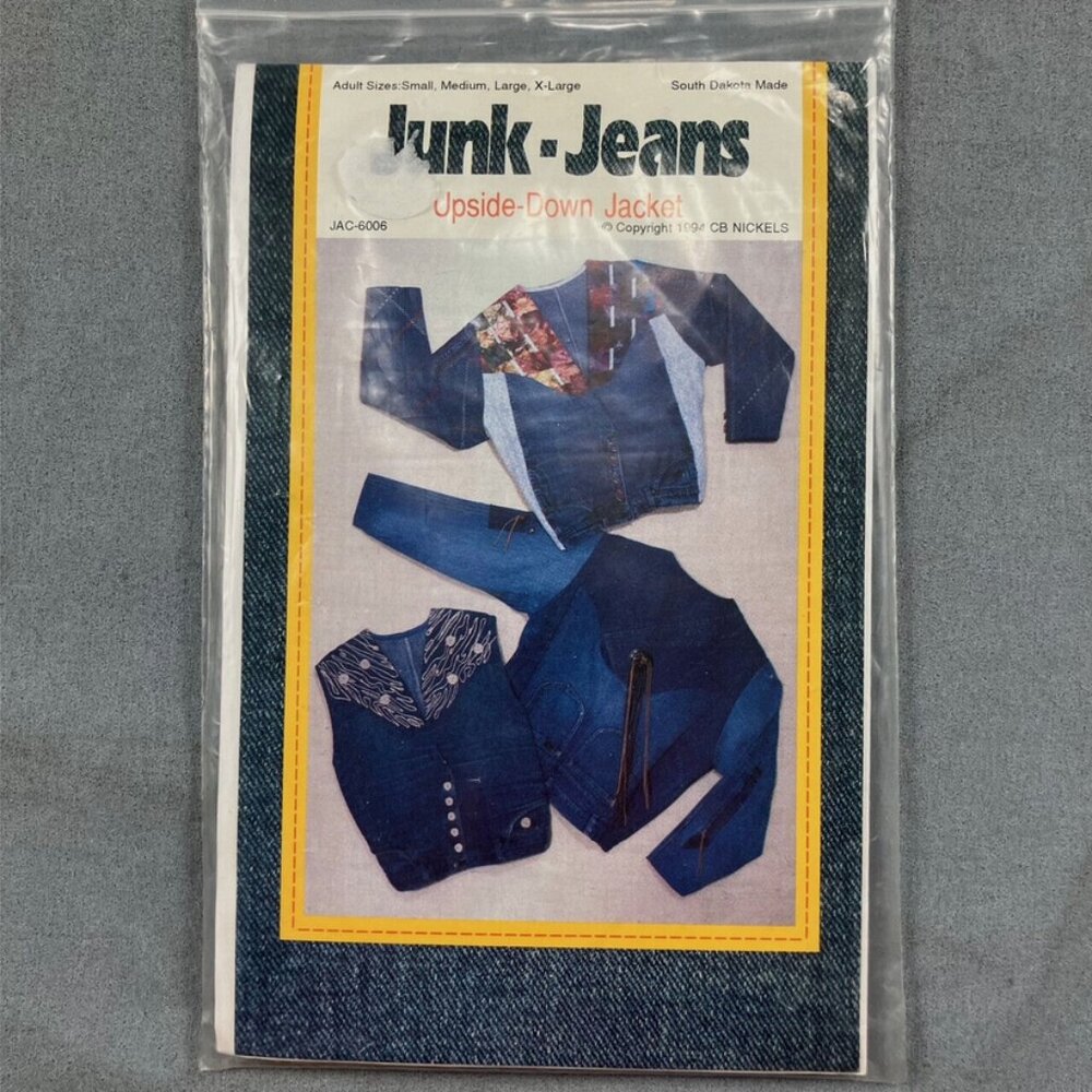 Jacket Vest Vtg Sewing Pattern S-XL Recycle Upcycle Jean Denim Used Blue Jeans